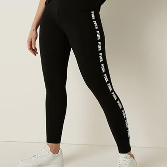 VICTORIA'S SECRET PINK Cotton High Waist Leggings Slimming Black White Size XS - Picture 1 of 8